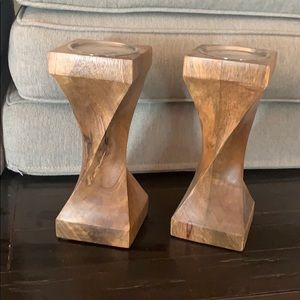 Candle Pillar Holders. Wood.
